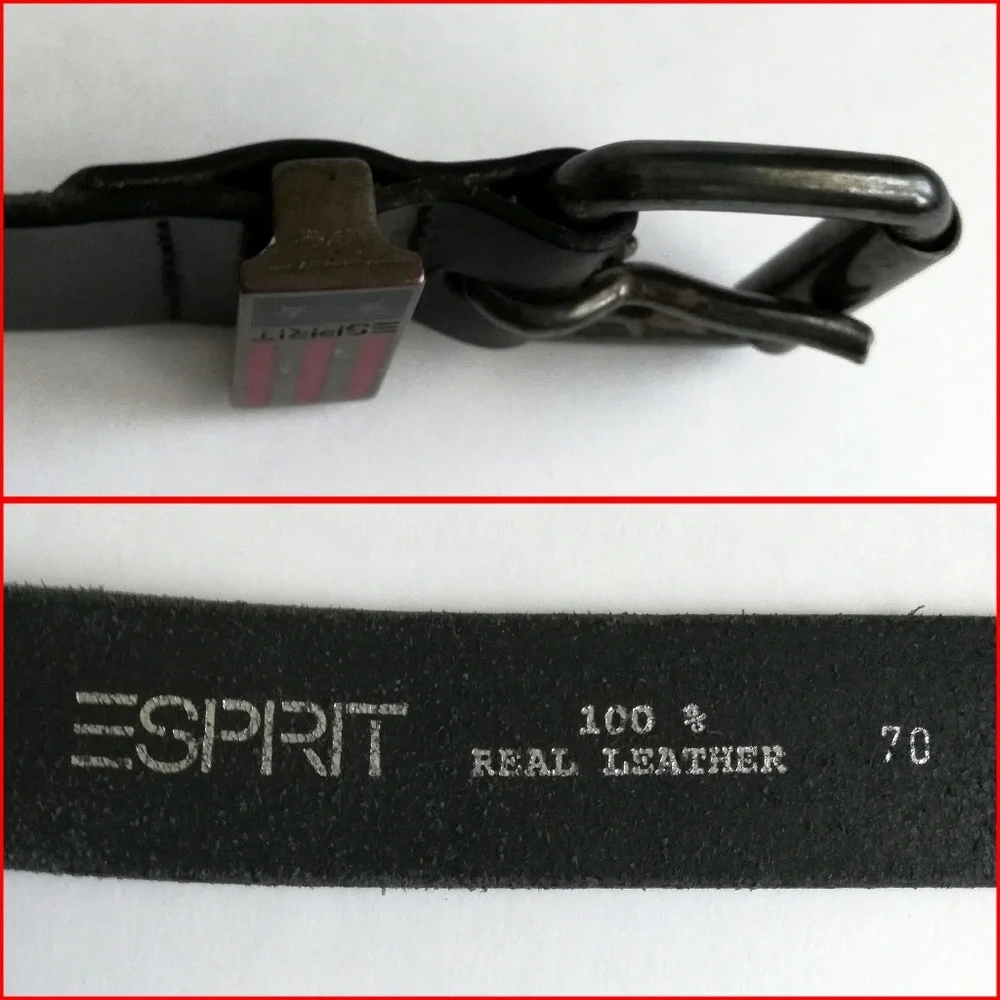 Esprit Vintage 80s Black Leather Belt With Metal Flag Loop